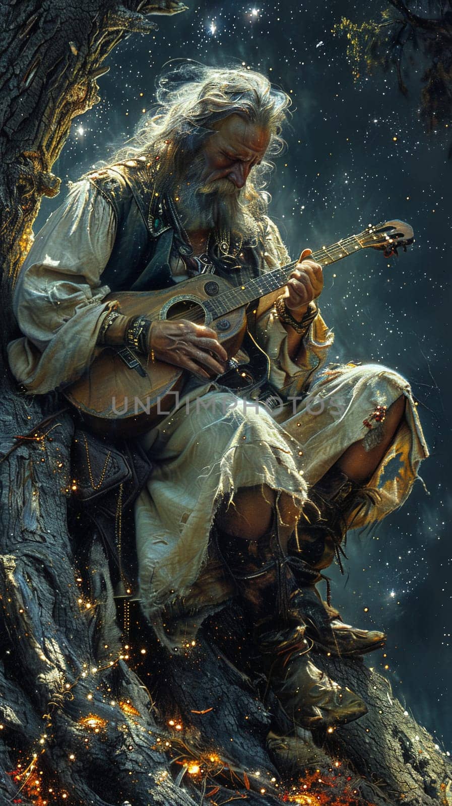 Bard strumming the strings of a starlight lyre, the melody a constellation of sound.