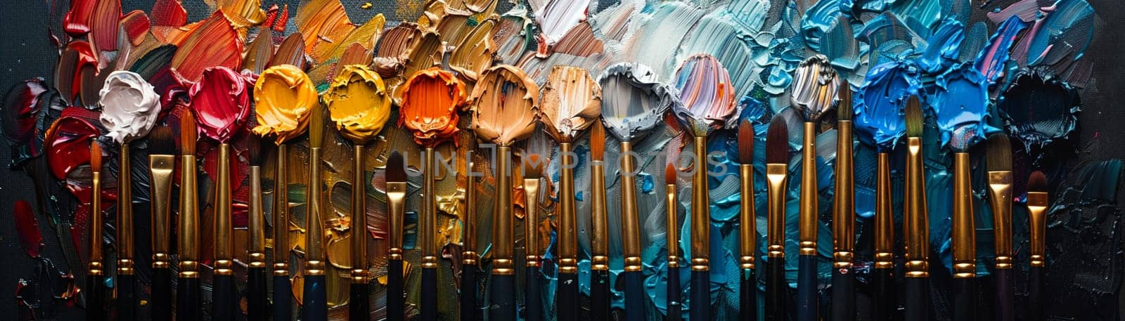 Artistic arrangement of paintbrushes and palettes by Benzoix
