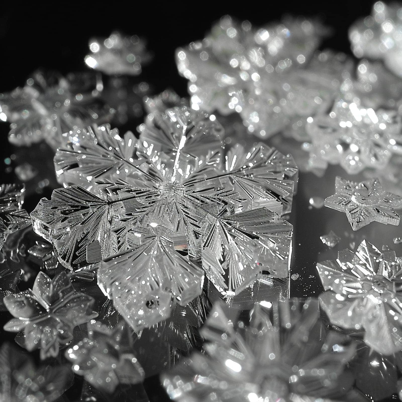 Macro photography of ice crystals, highlighting natural geometry and winter beauty.
