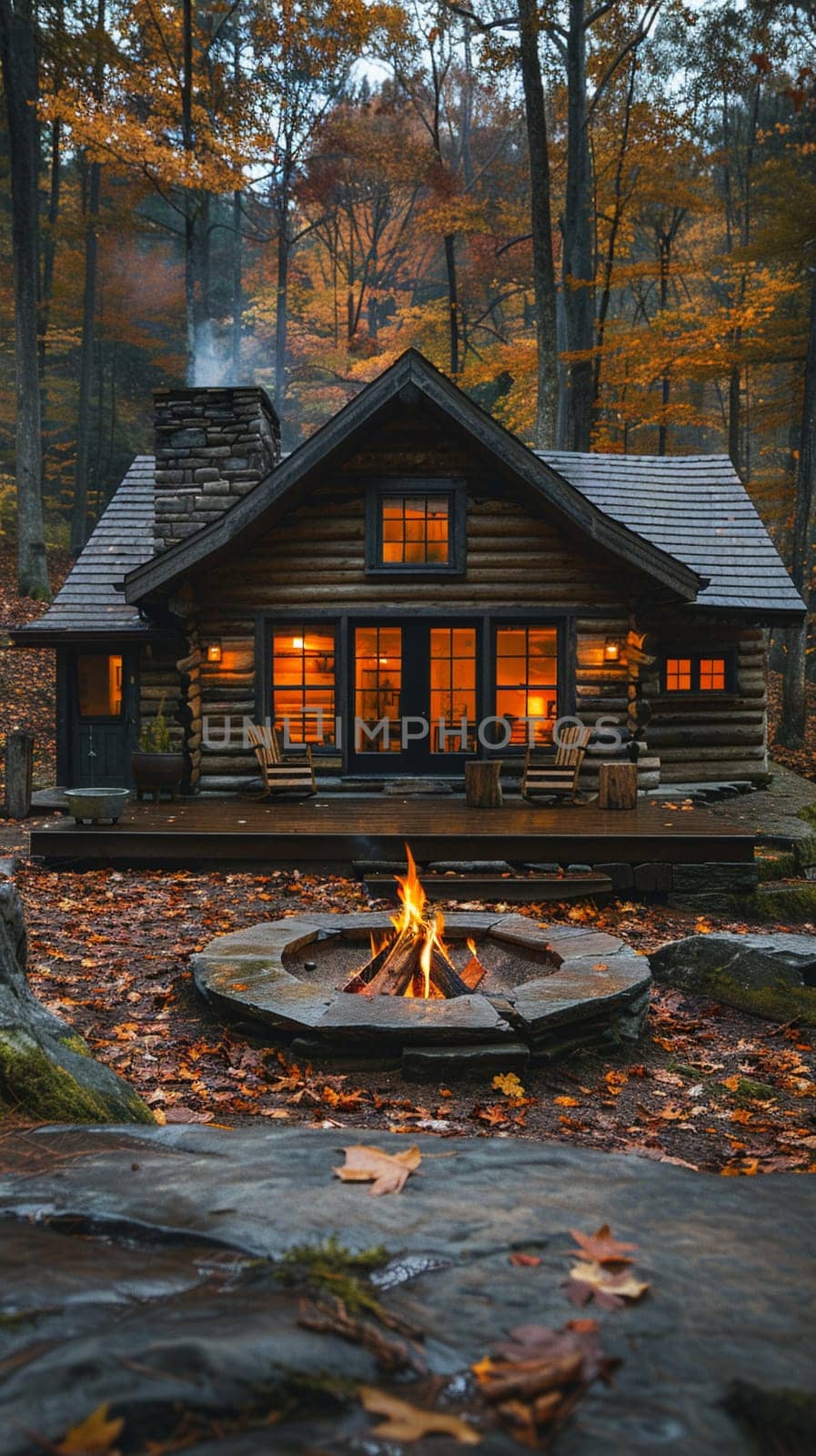 Log Cabin Surrounded by Forest with Outdoor Fire Pit by Benzoix