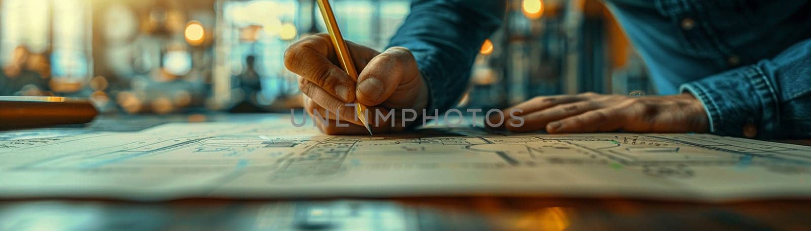 Hand drawing plans on drafting table by Benzoix