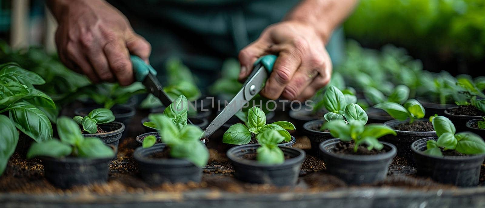 Garden Herb Nursery Seasons Culinary Arts in Business of Flavorful Horticulture, Garden shears and herb seedlings season a story of culinary arts and flavorful horticulture in the garden herb nursery business.