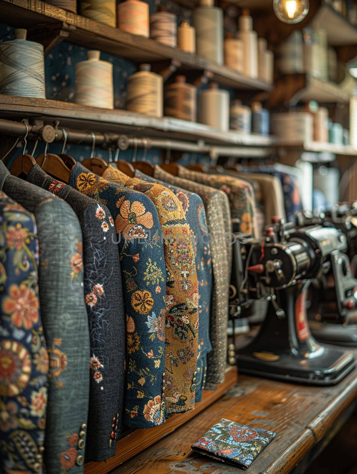 Tailor Crafts Bespoke Garments for Discerning Business Clients, The hum of sewing machines and swatches of fabric tell a tale of personalized fashion in business.