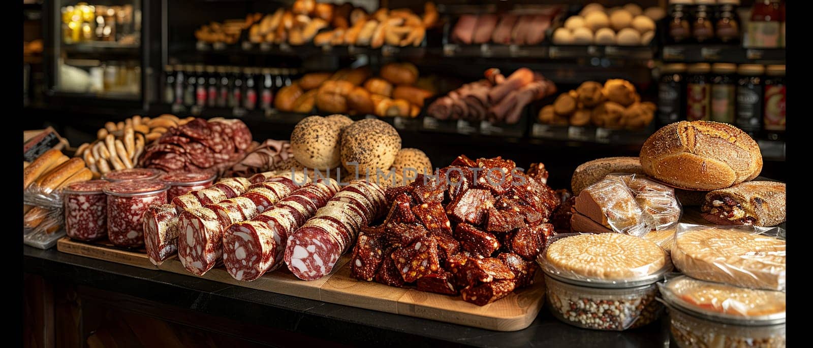 Delicatessen Showcases Specialty Selections in Business of Gourmet Delights, Deli counters and specialty meats showcase a narrative of specialty selections and gourmet delights in the delicatessen business.