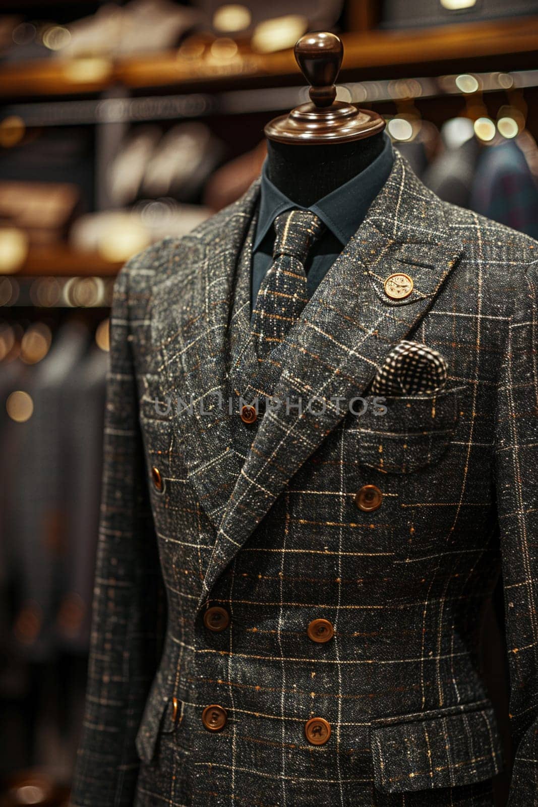 Tailored Suit Fittings Measure Elegance in Business of Custom Apparel, Tape measures and suits tailor a narrative of sophistication in the fashion business.