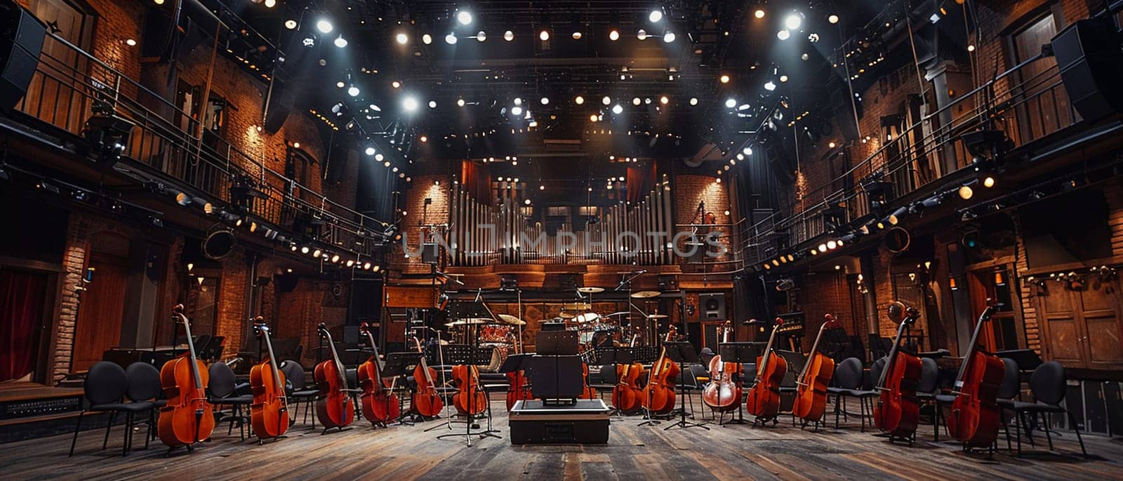 Music Rehearsal Space Orchestrates Talent in Business of Artistic Performance, Instrument cases and music stands orchestrate a story of melody and collaboration in the music rehearsal business.