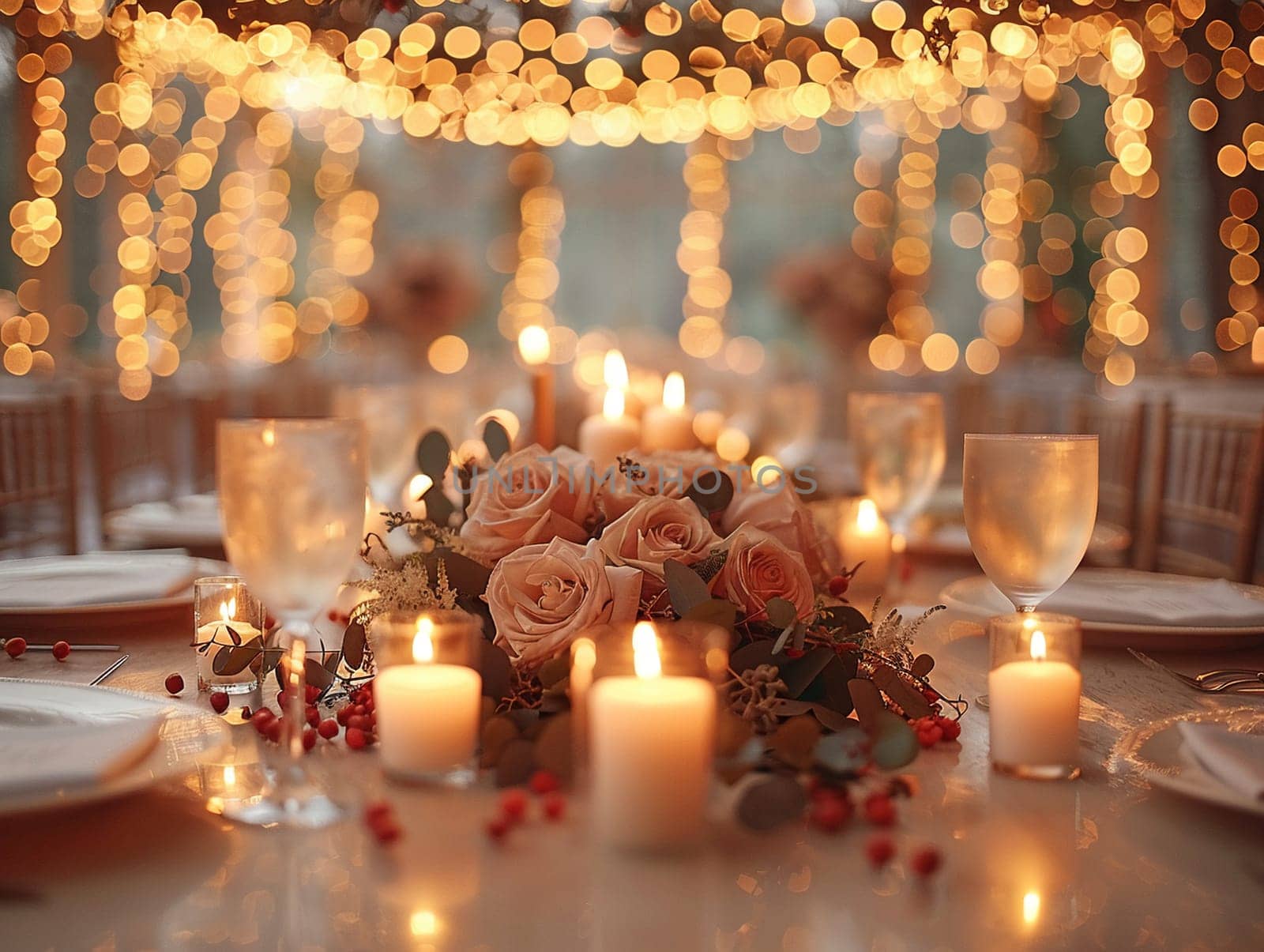 Festive Wedding Venue Preparing for Joyous Celebrations, The blur of decorations and seating hints at the heartfelt business of wedding planning.