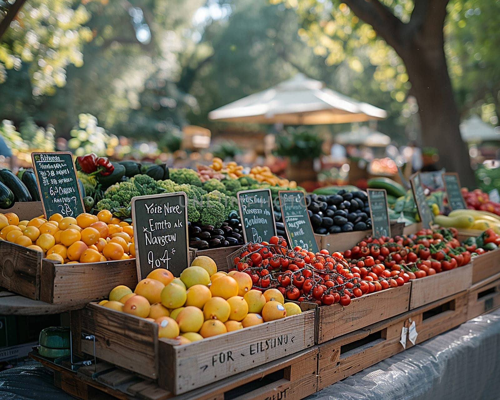 Rustic Farmers Market Supporting Local Growers and Businesses, The hustle of vendors and produce creates a lively blur of community business interaction.