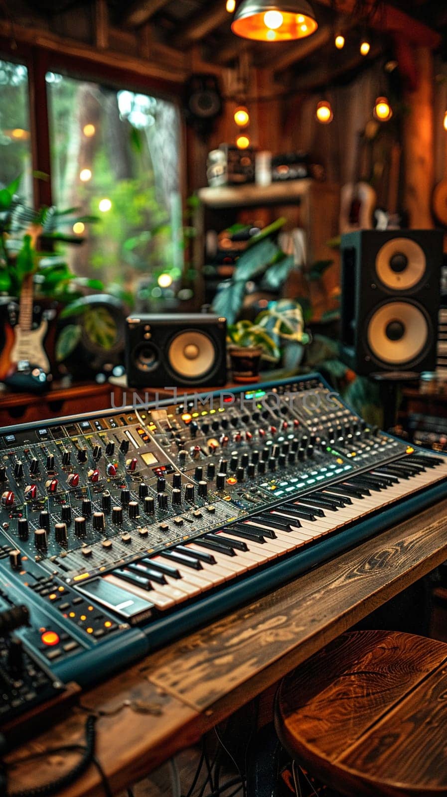 Recording Studio Captures the Harmony of Sound in Business of Music Production, Mixing consoles and headphone sets record a story of rhythm and harmony in the music production business.