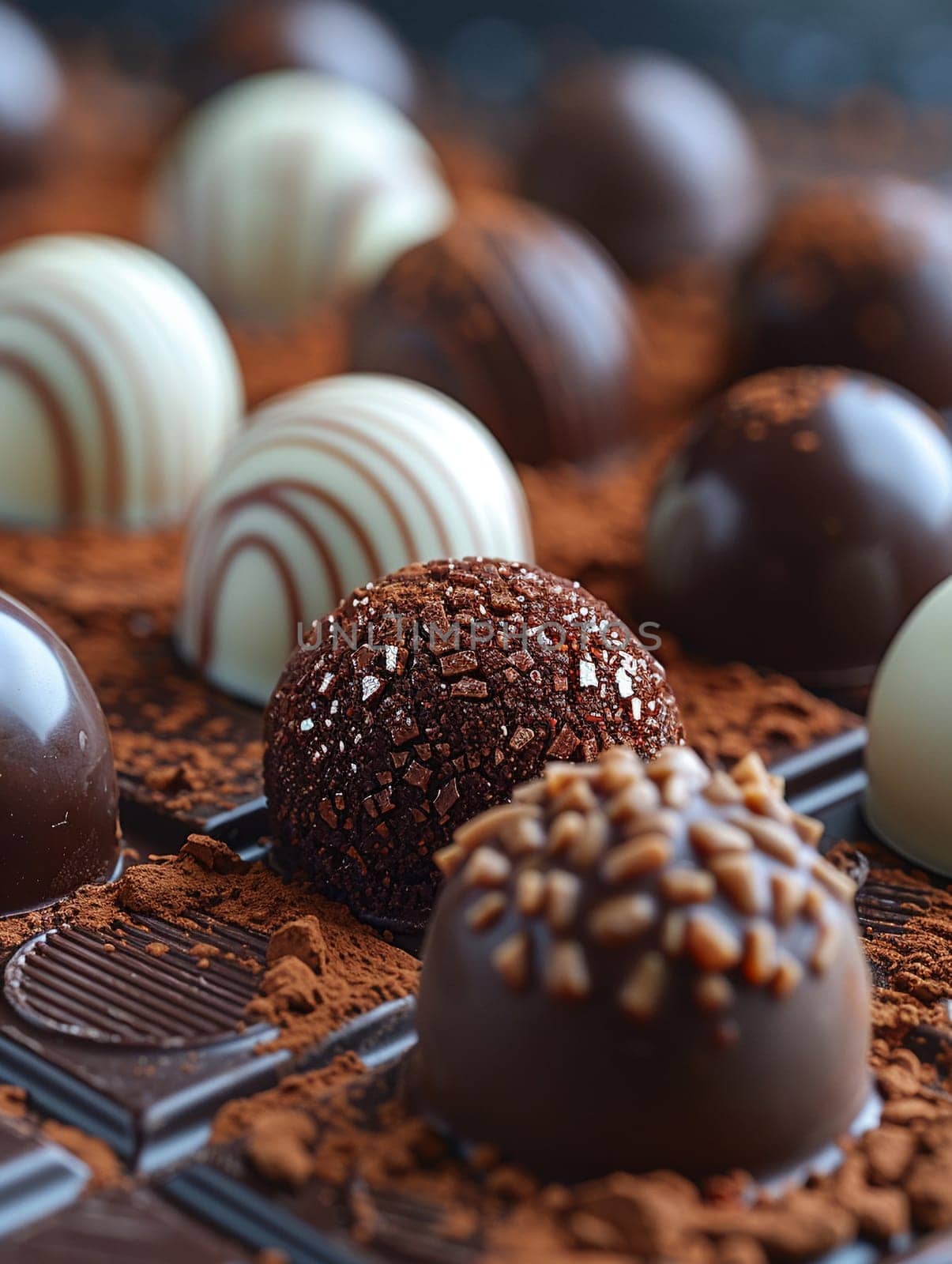 Artisanal Chocolate Truffles Melt Indulgence in Business of Confectionery, Molds and cocoa dust a scene of sweet artistry in the chocolate business.