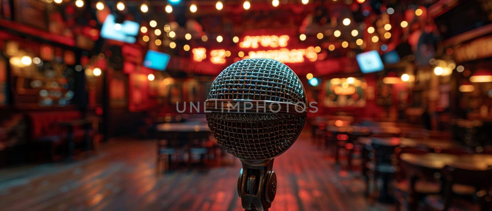 Stand-Up Comedy Mic Echoes Laughs in Business of Live Entertainment, Spotlights and laughter amplify a tale of humor and performance in the comedy business.