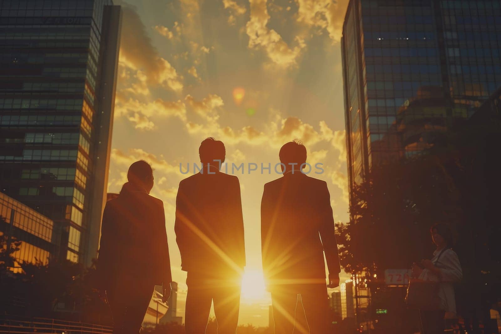 Business people meeting outdoor and sunset background by itchaznong