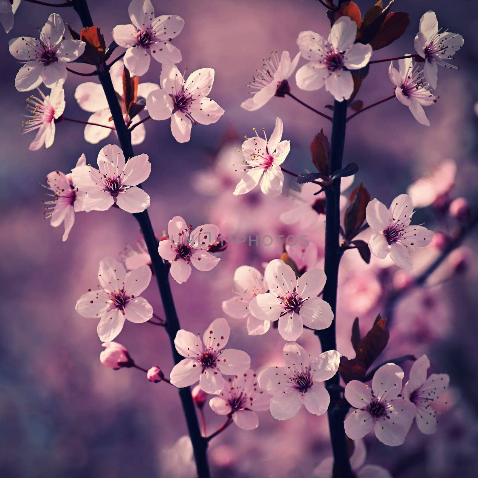 Blossom tree. Nature background. Sunny day. Spring flowers. Beautiful Orchard. Abstract blurred background. Springtime by Montypeter