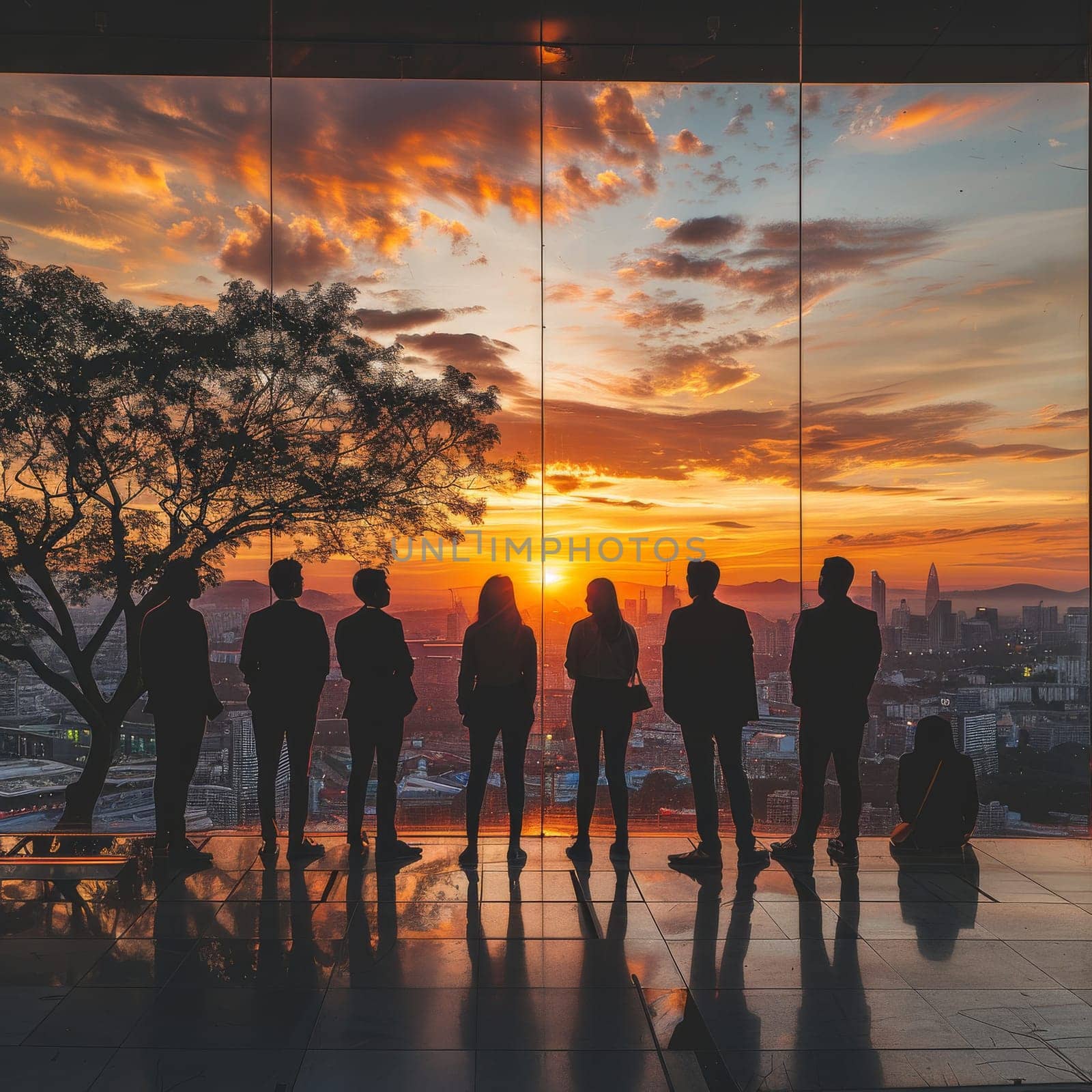 Business people meeting outdoor and sunset background.