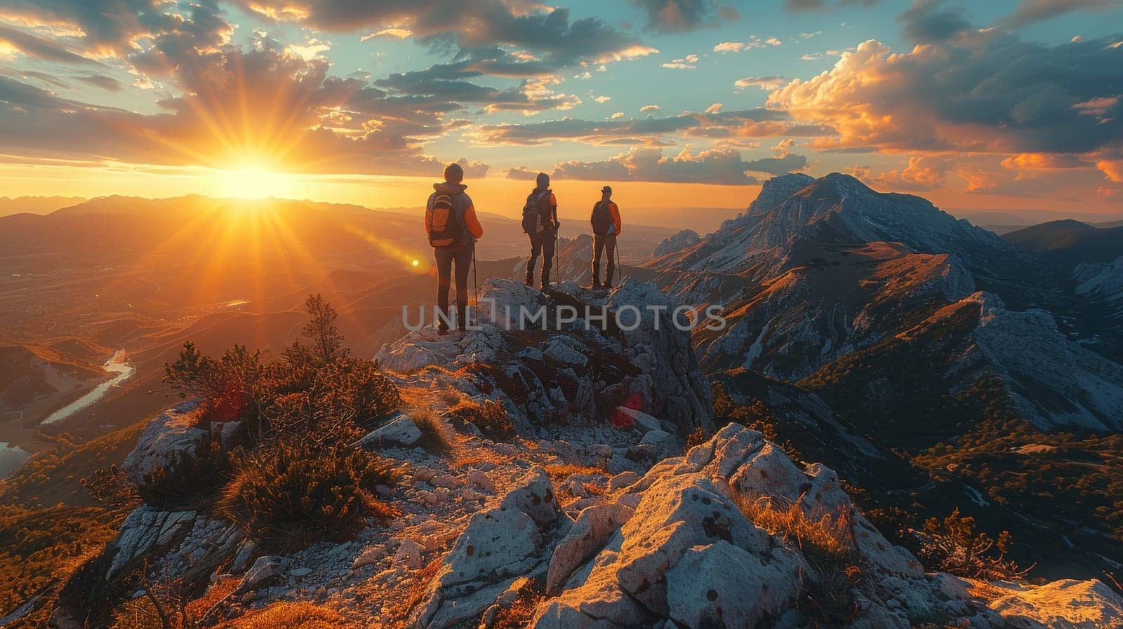 A group of people are standing on a mountain top. travel concept. by itchaznong