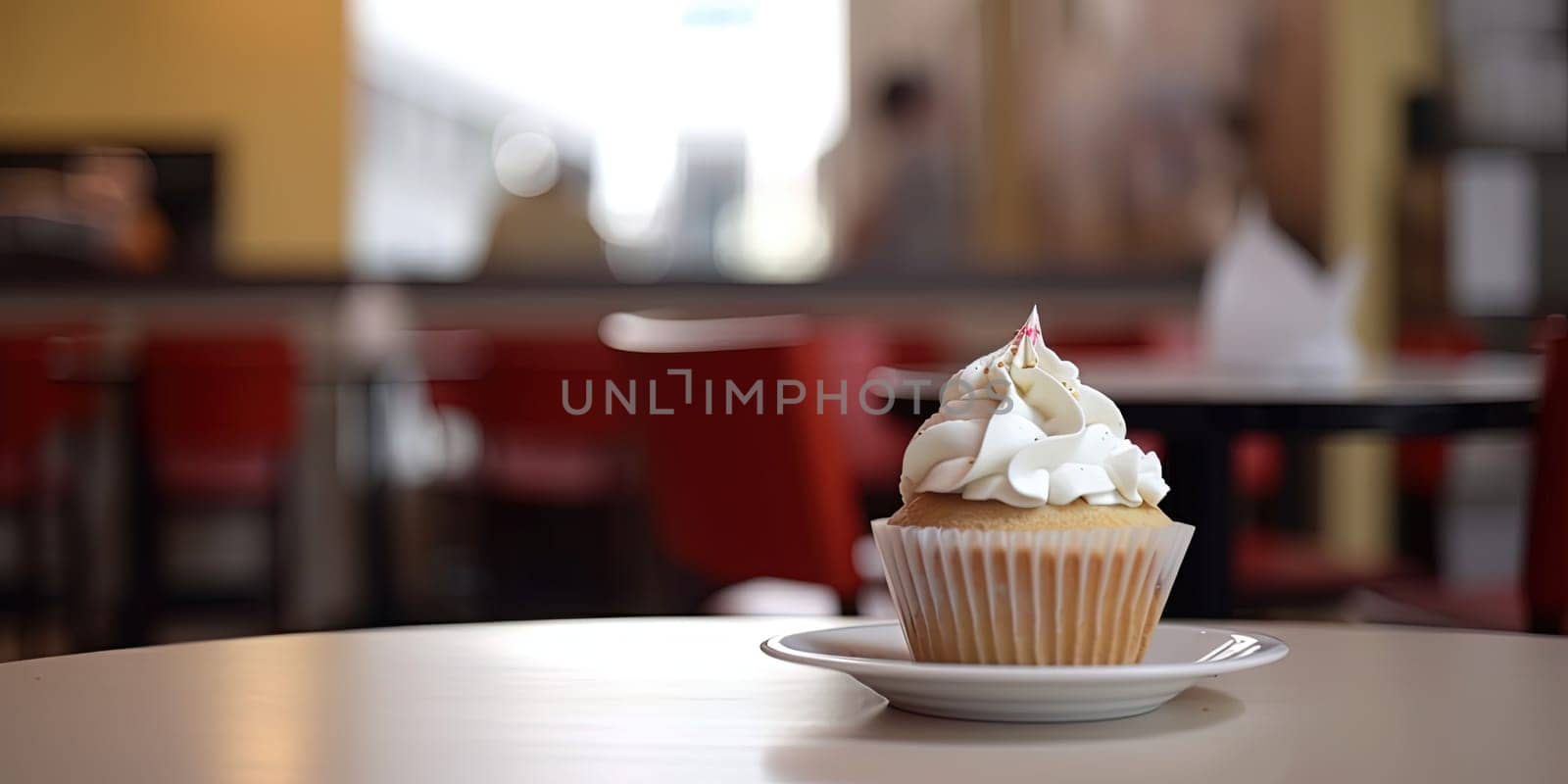 Close-up of a cupcake on a cafe table with blurred background by GekaSkr
