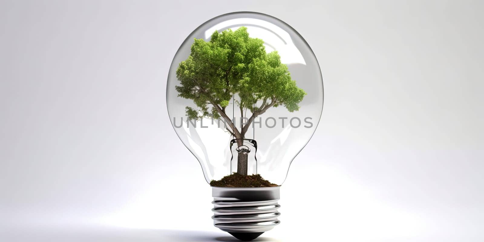 Electric Bulb With Growing Green Tree Inside, Concept Of Ecological Problems In Our Life by GekaSkr