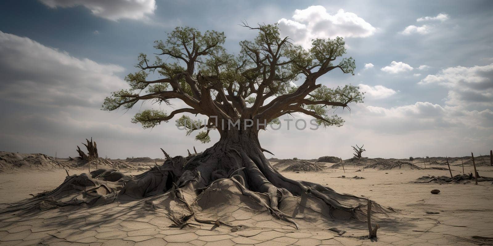 Lonely Tree In African Dry Desert, Consept Of Life With A Water Shortage by GekaSkr