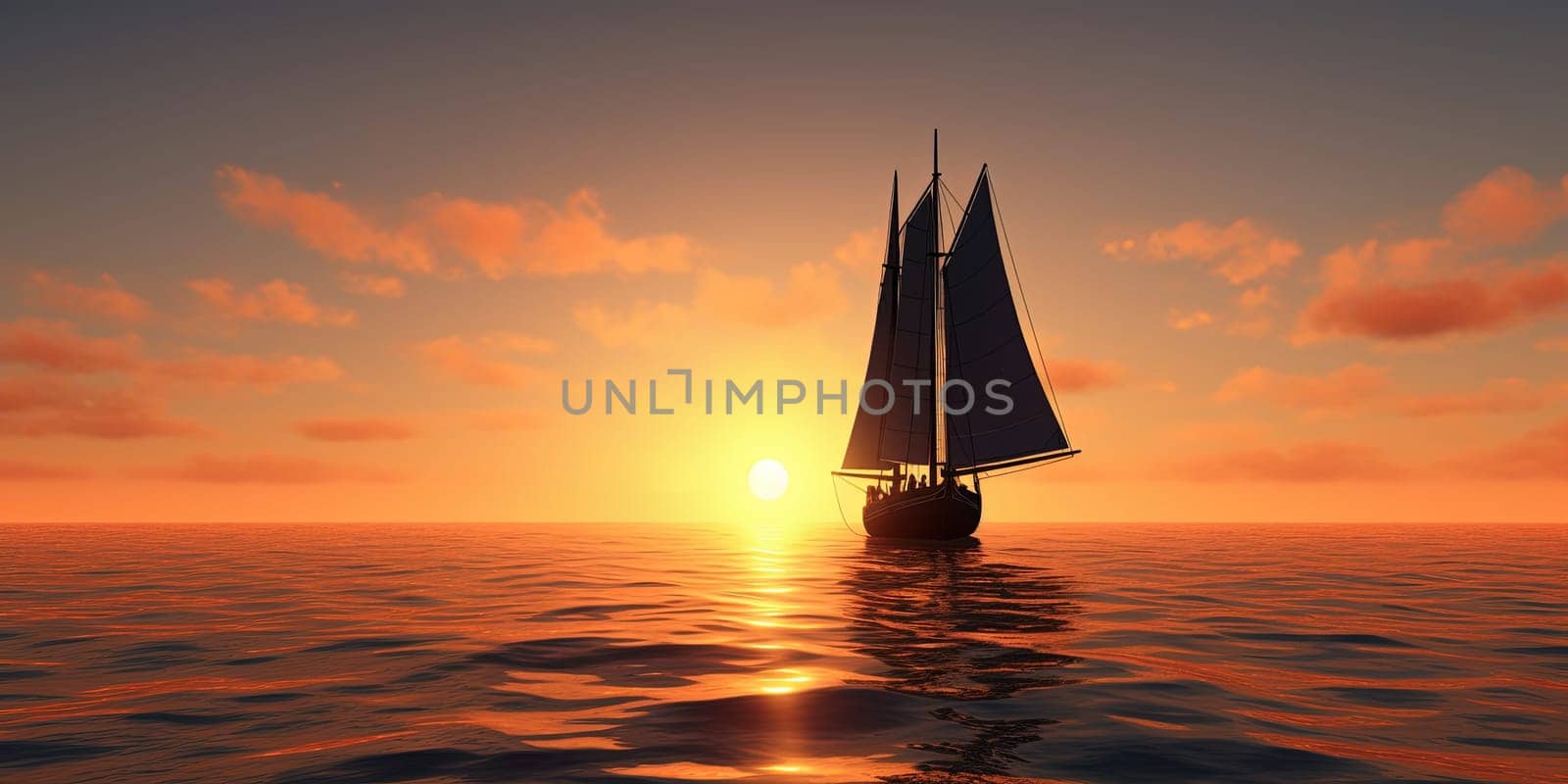 Lonely Sailboat On The High Seas, At Sunset by GekaSkr
