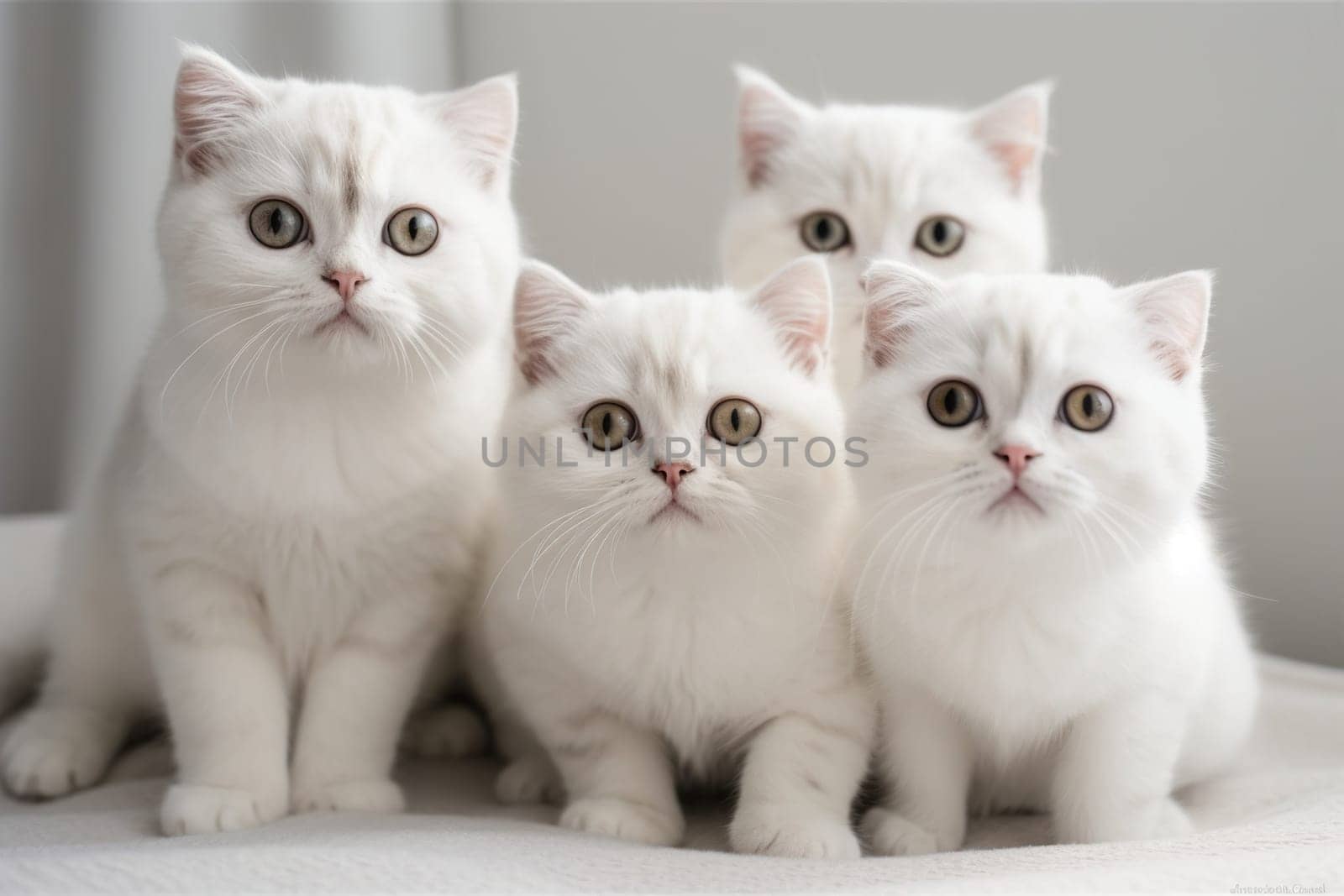 Amazing Scottish Fold White Cats Looking At Camera On A At Home by GekaSkr