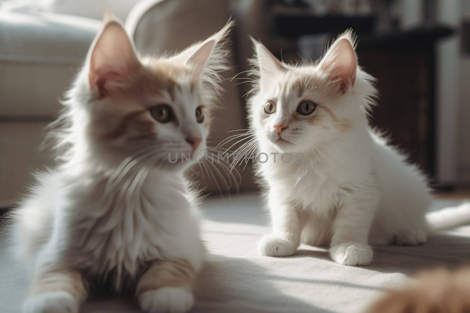 Norwegian Forest Kittens Playing In Room, Adorable Pets At Home by GekaSkr