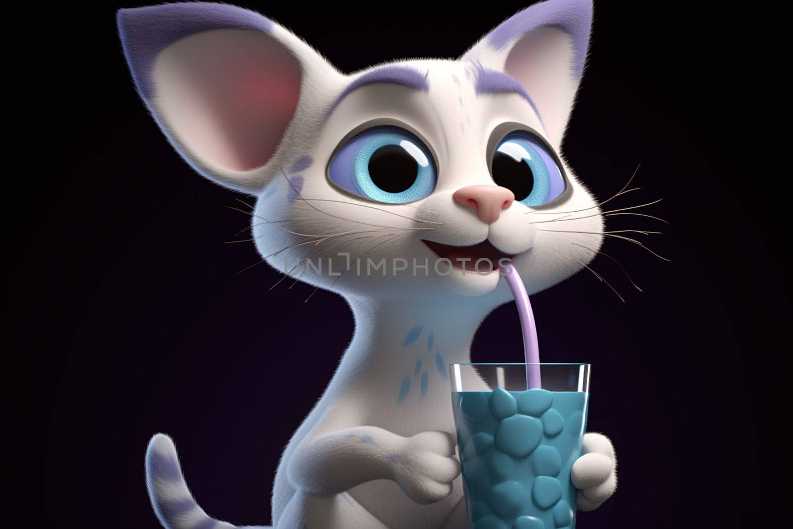 Cartoon Cat Drinking Water With Pipe, Illustration by GekaSkr