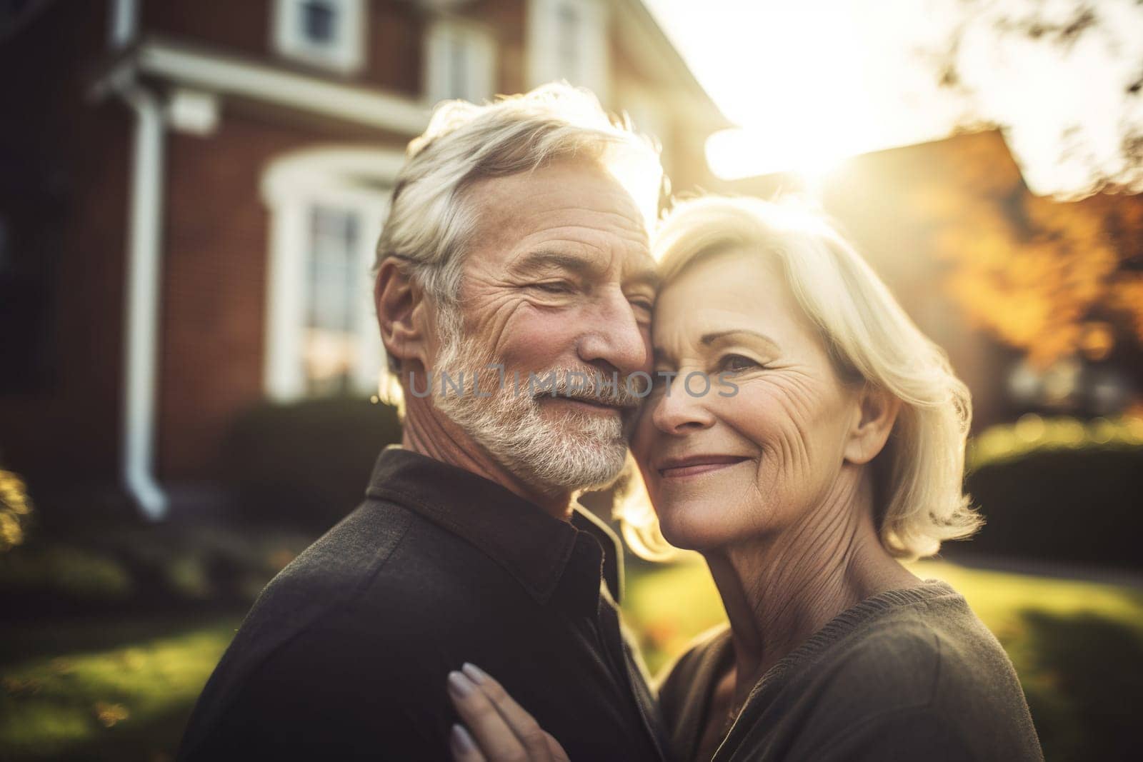 Middle-Aged Couple Happy Hugging Near New Big House, Concept Oh Happiness by GekaSkr