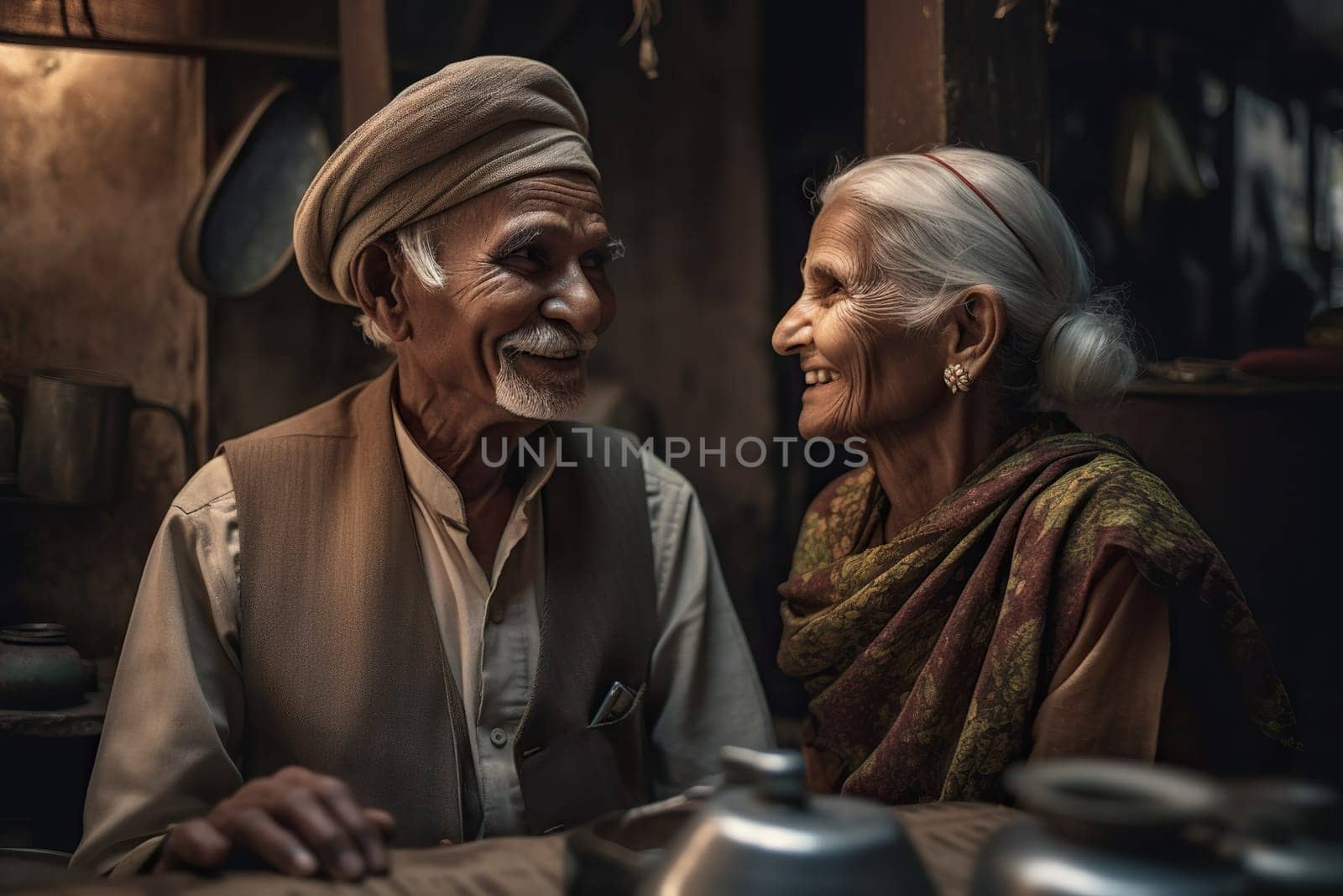 Old Eastern Couple Enjoy Life At Home, In Kitchen by GekaSkr