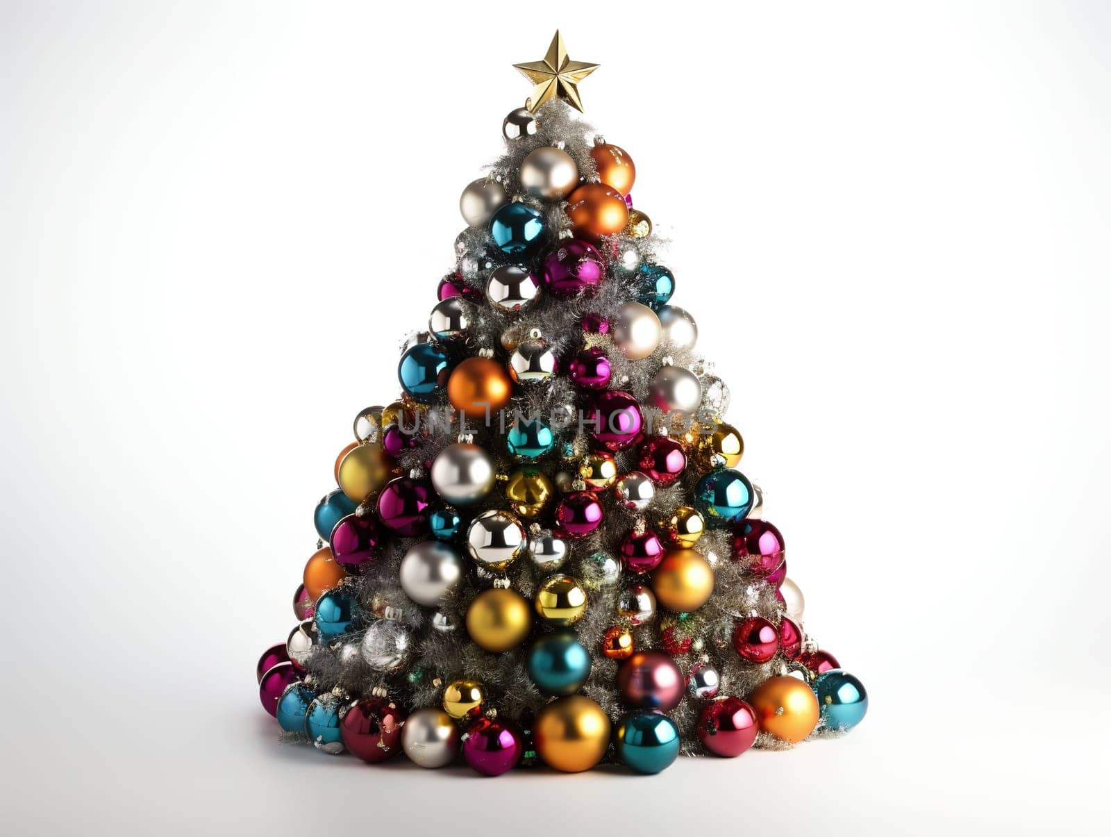 Decorated New Year'S Tree With Large Multicolored Balls Is Isolated On White Background by GekaSkr