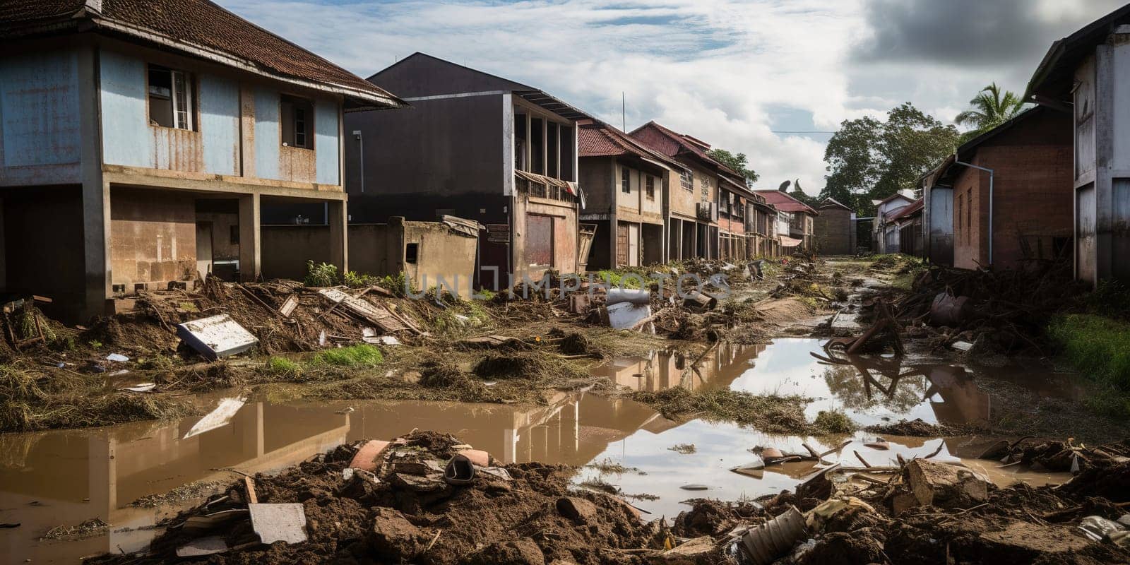 Destroyed Houses After Big Flood, Natural Disaster by GekaSkr