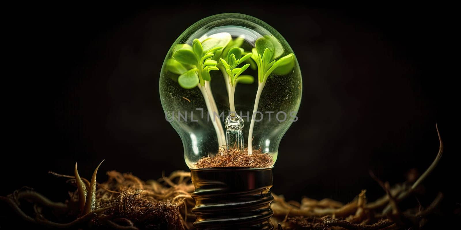 Electric Bulb With Growing Green Plant Inside, Concept Of Ecologic Life Of Planet by GekaSkr