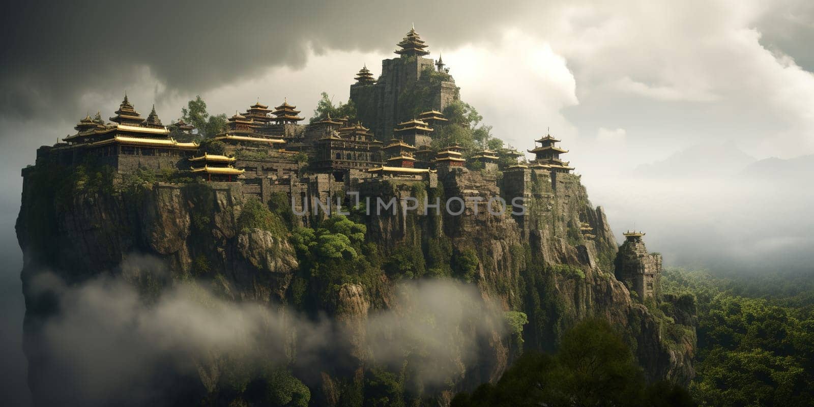 Stone City In Eastern Ancient Style Sits Atop Mountain by GekaSkr