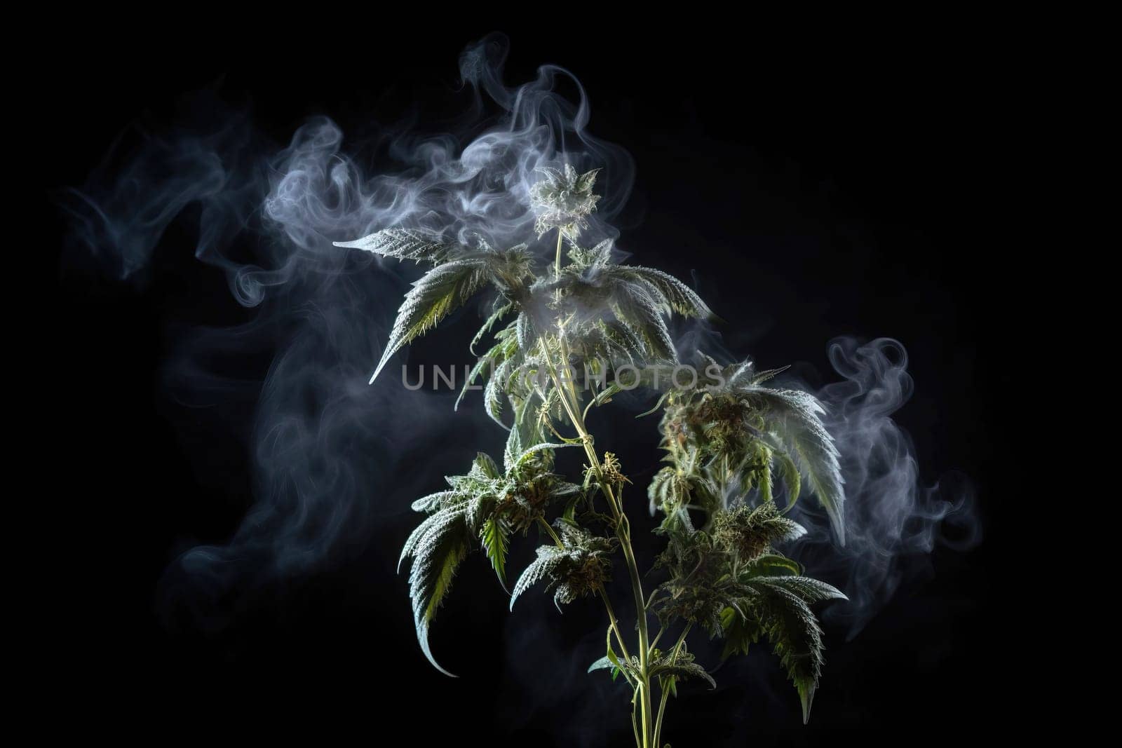 marihuana in smoke of on a black background, generative AI by GekaSkr