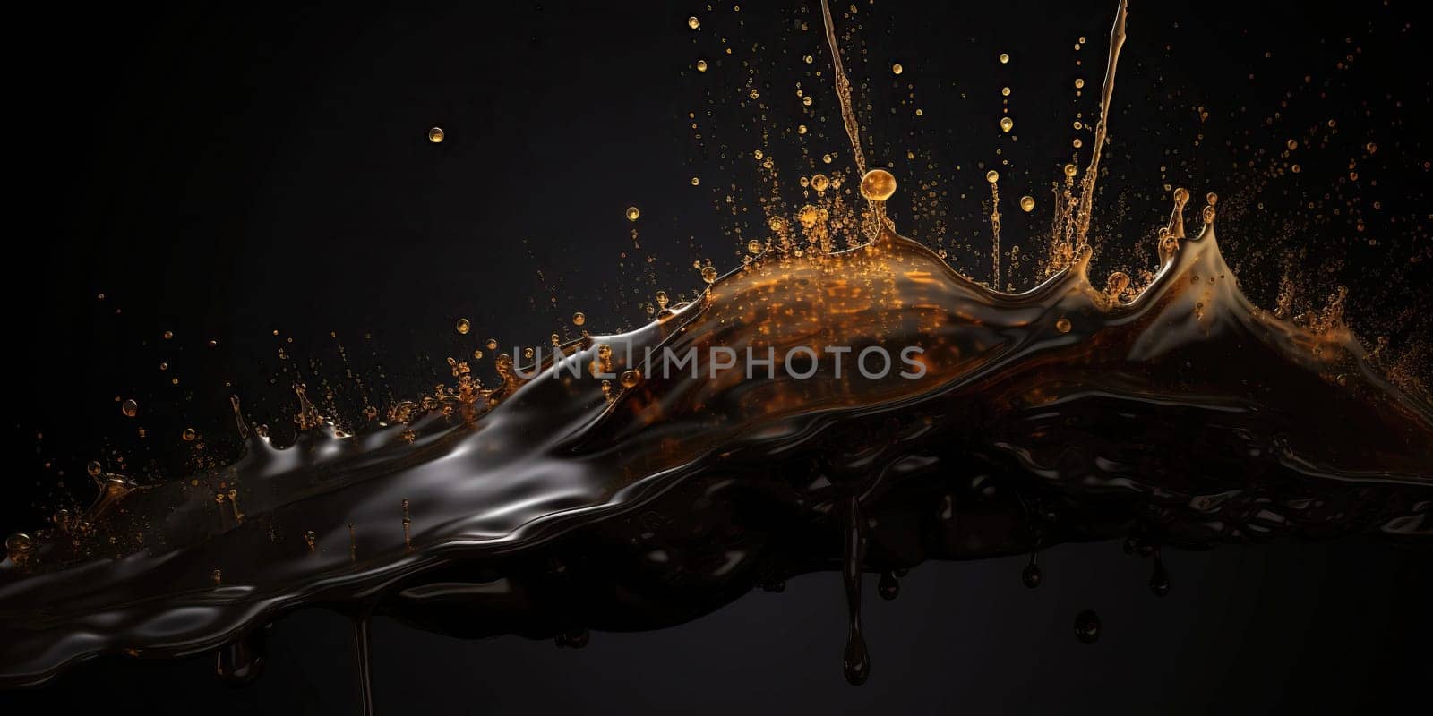 Crude oil drops and splashes close up view, generative AI by GekaSkr