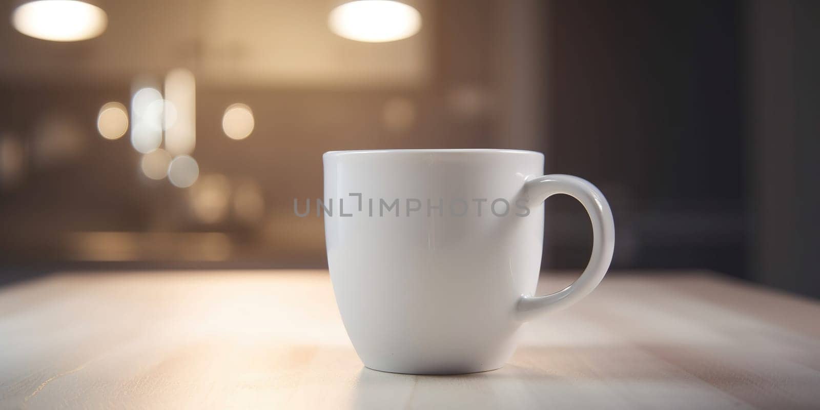 White coffee cup on a table in cafe by GekaSkr