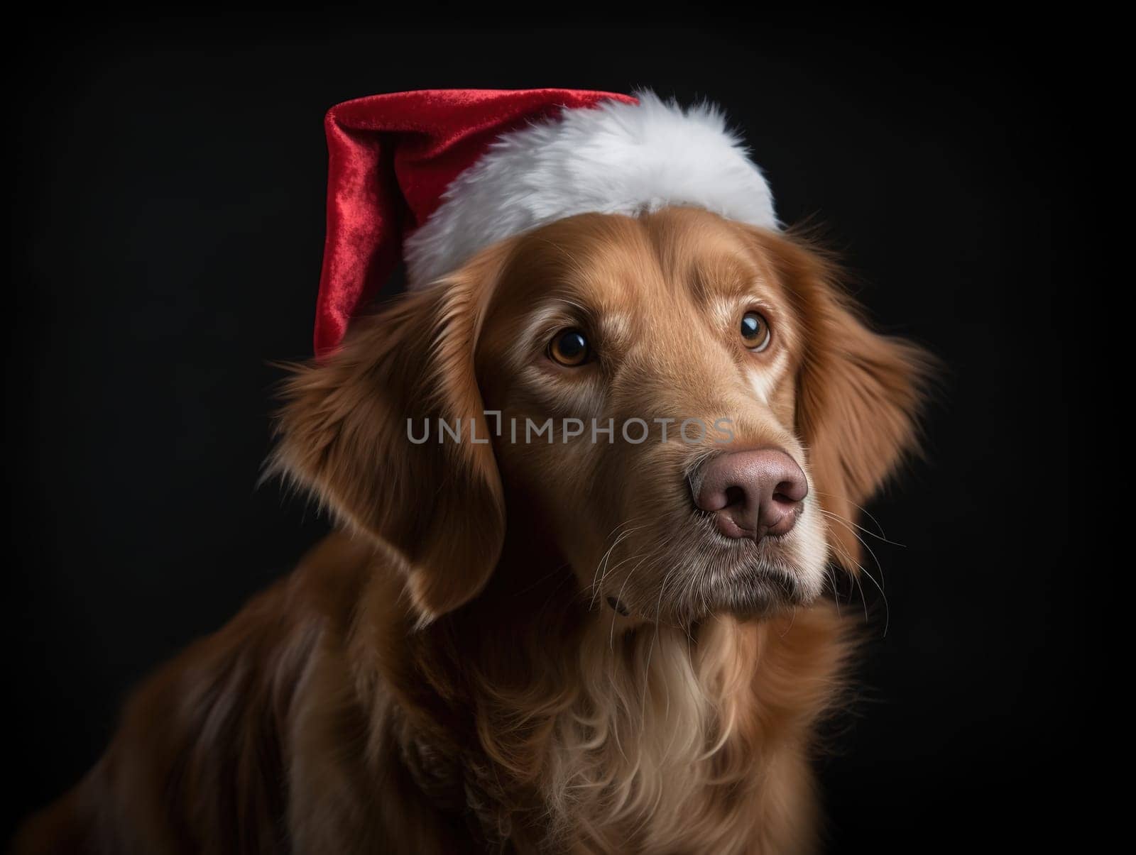 Christmas Portrait Of A Golden Retriever Dog In A Santa Hat Captures The Festive Spirit by GekaSkr