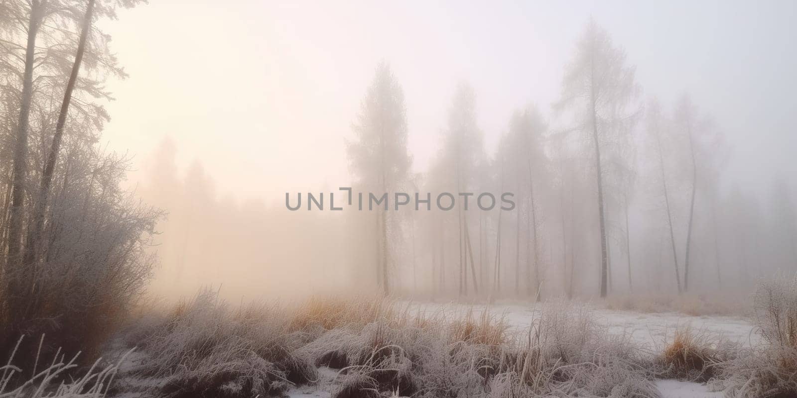 dense fog in the winter at early morning , generative AI by GekaSkr