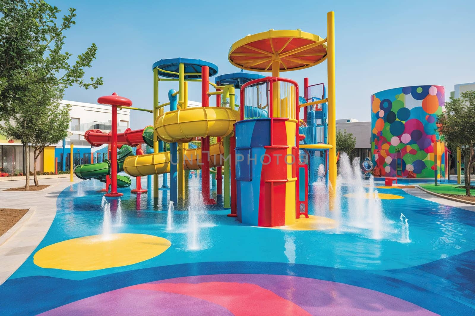 Colorful Water Park With Slides And Attractions Offers Water Entertainment For Children by GekaSkr