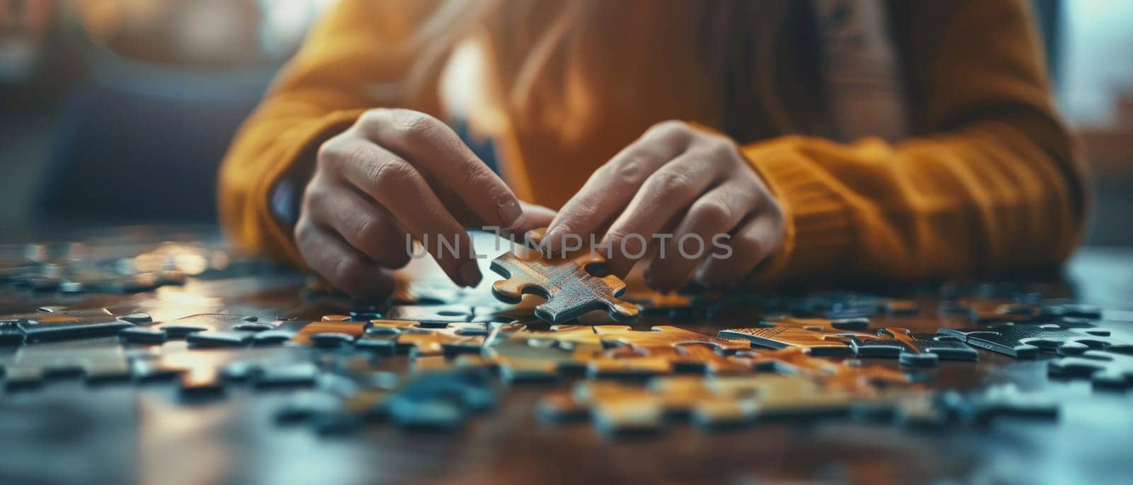 A person is holding a puzzle piece in their hand by AI generated image by wichayada
