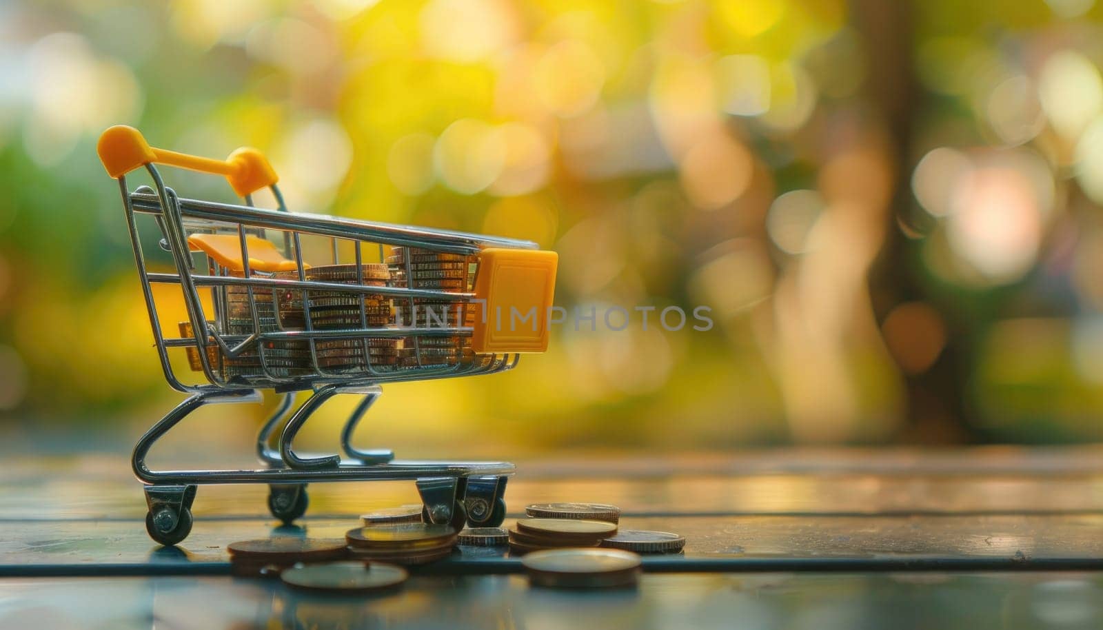 A shopping cart full of coins by AI generated image.
