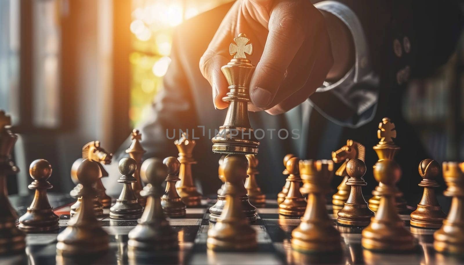 A man is playing chess with a king and a pawn by AI generated image.