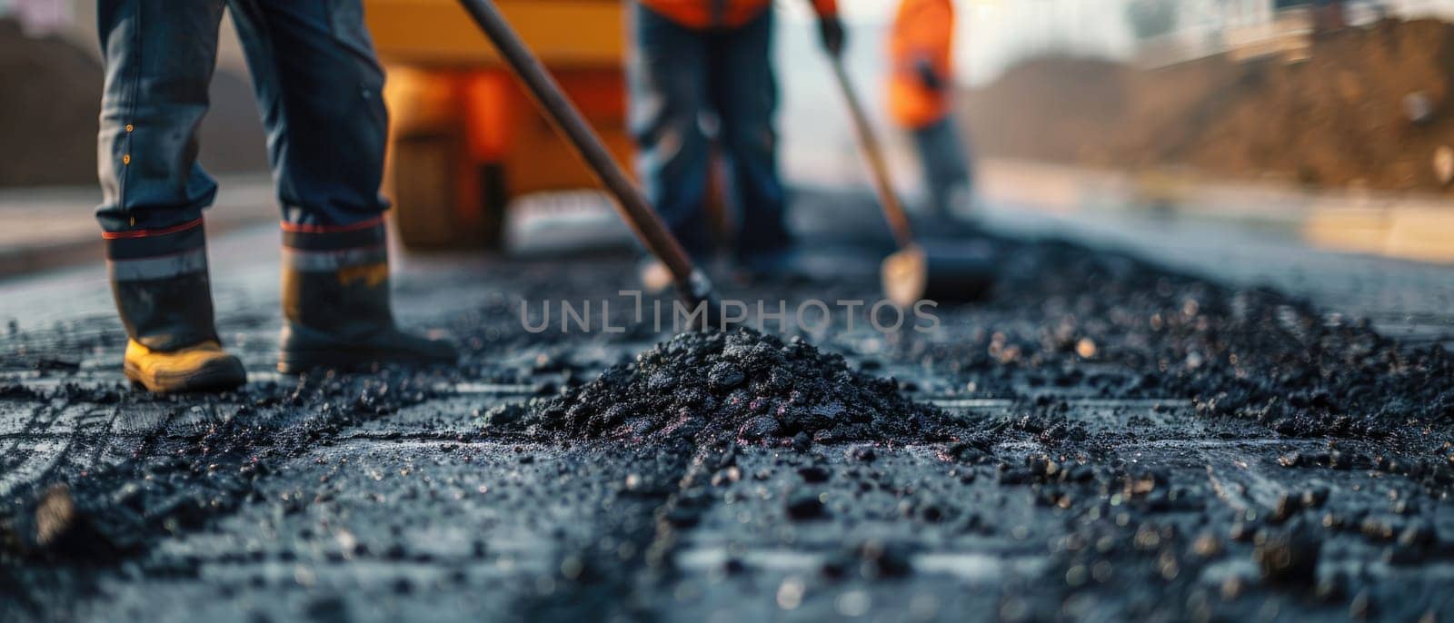 A man in an orange vest is working on a construction site by AI generated image by wichayada