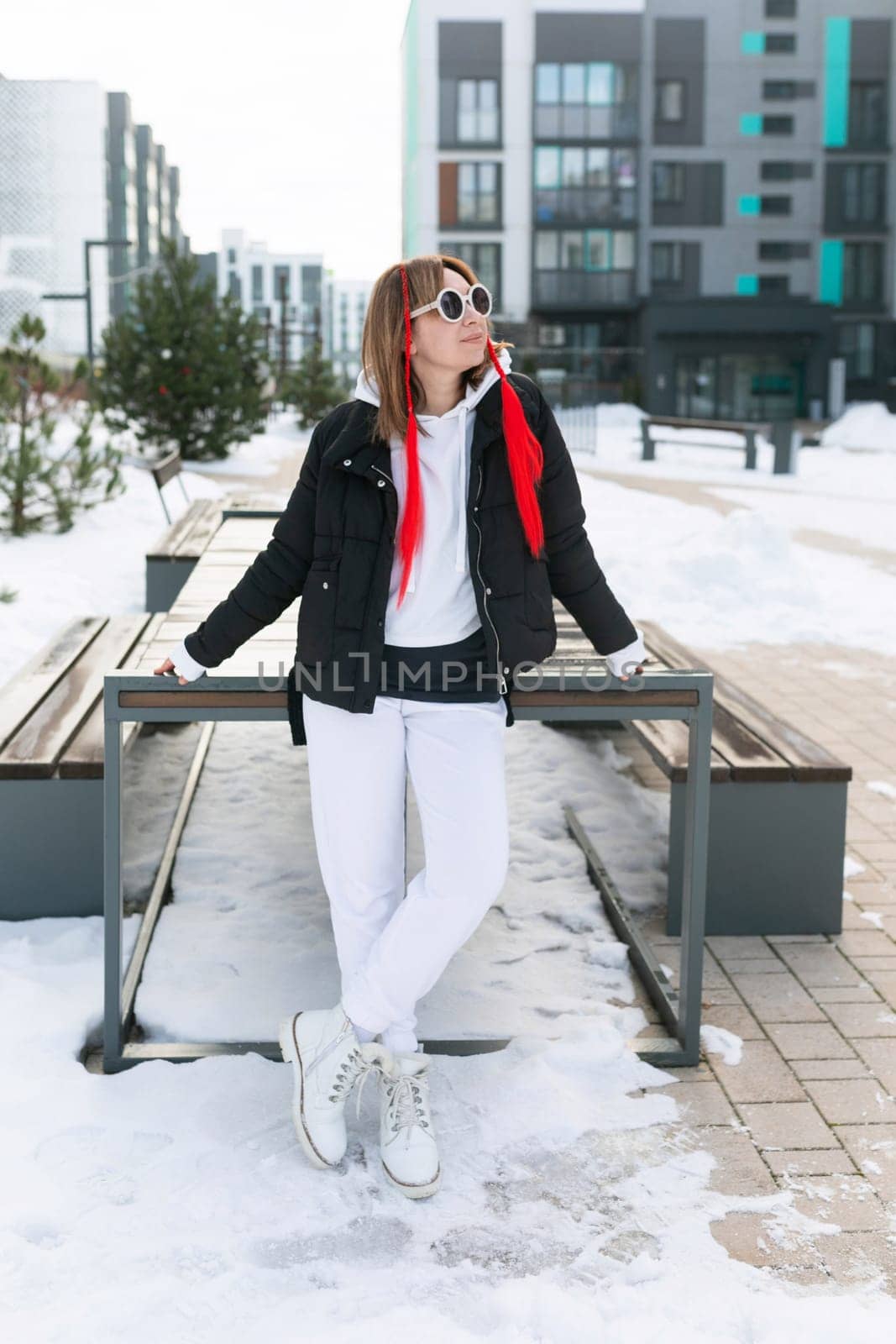Lifestyle concept, Caucasian woman happy being outside in winter.