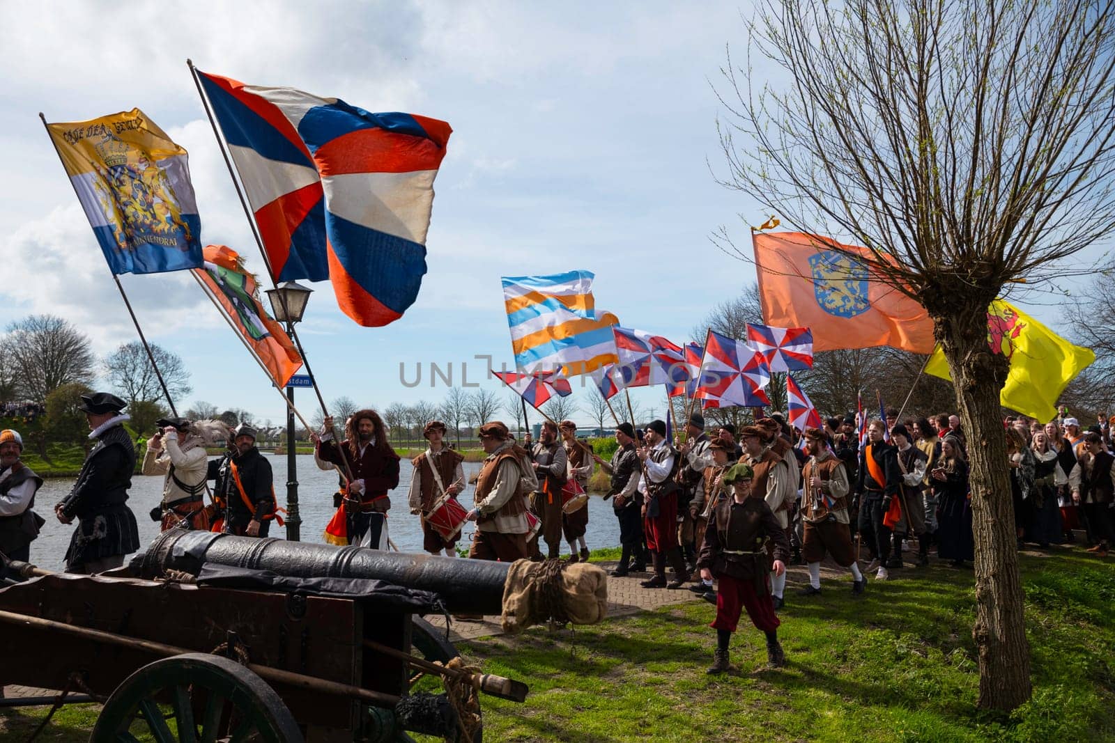 Brielle,Holland,1-04-2024:the highlight of the celebration of the liberation of Den Briel, the storming of the gate the first town to be liberated from the Spanish in Den Briel in the in 1572