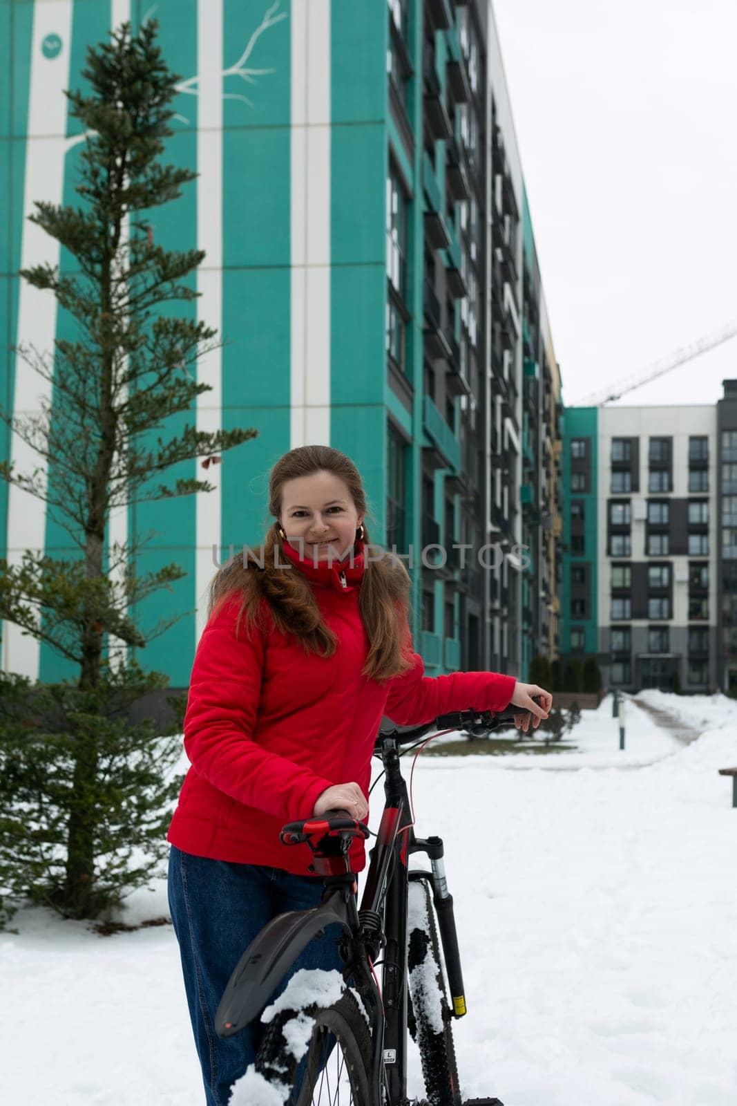A young woman went on a winter bike ride around the city.