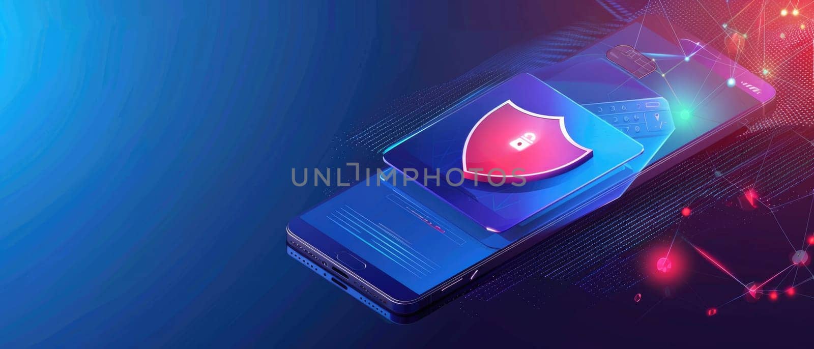 A cell phone with a blue screen protector on it by AI generated image.