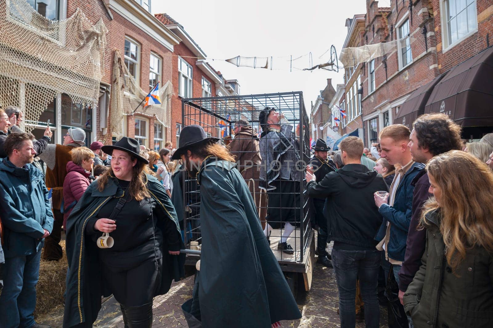 Brielle,Holland,1-04-2024:the mayor and the pastor captured and led through the city celebration of the the first town to be liberated from the Spanish in Den Briel in the Netherlands in 1572