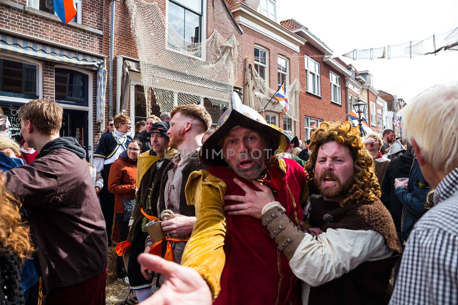 Brielle,Holland,1-04-2024:people in traditional traditional costumes celebration of the the first town to be liberated from the Spanish in Den Briel in the Netherlands in 1572