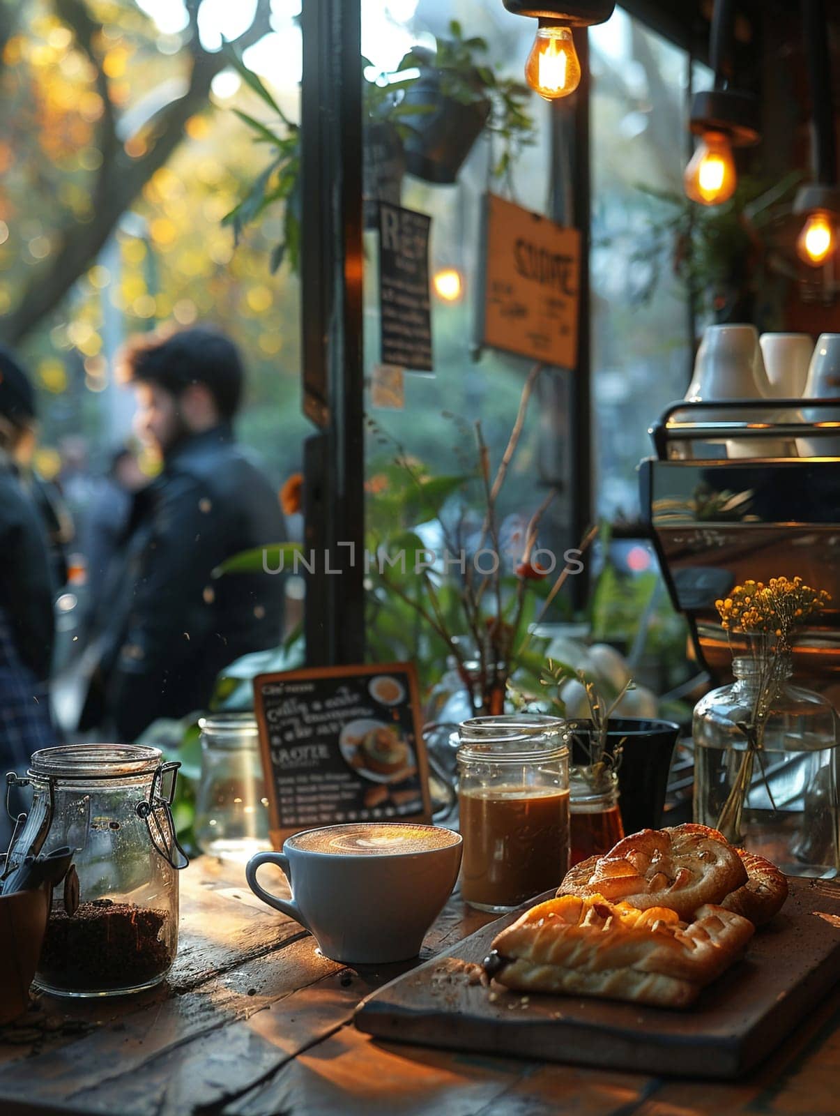 Busy Urban Coffee Shop Serving as an Informal Meeting Place, The comfortable blur of a coffee shop offers a relaxed backdrop for casual business discussions.