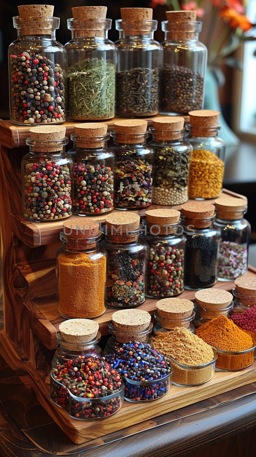 Spice Racks Enrich Recipes with Global Flavors in Business of Culinary Arts, Spice grinders and colorful powders spice up a narrative of zest and diversity in the culinary arts business.
